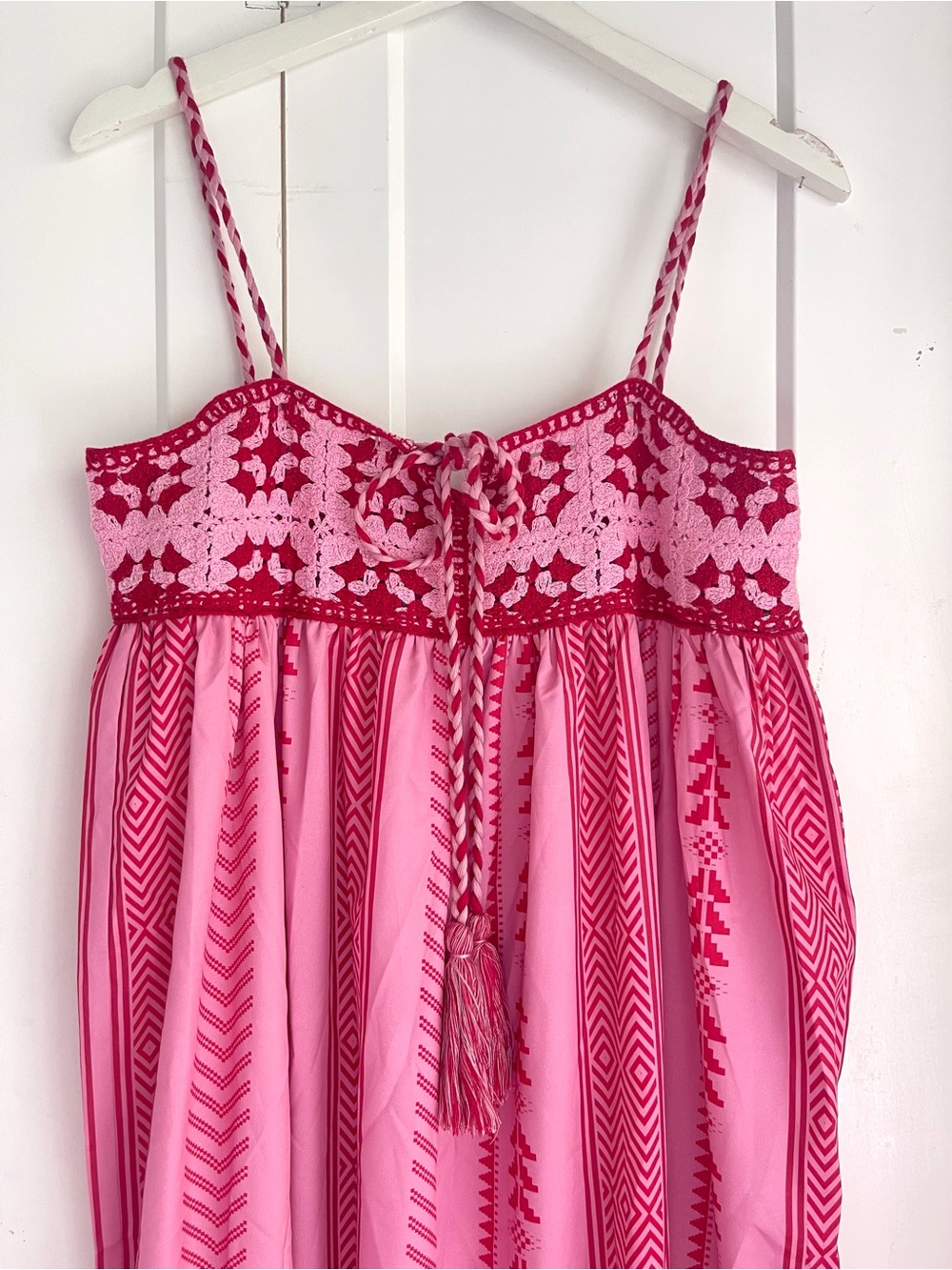 Women Sz L Boho Maxi Dress Crochet Patchwork Sleeveless Long Flowy Swing Dress - Picture 9 of 13